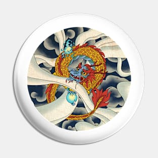 Minhwa: Asian Dragon with Magic Pearl D Type (Korean traditional/folk art) Pin