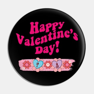 Retro Happy Valentines Day Design for Women Girls Pin