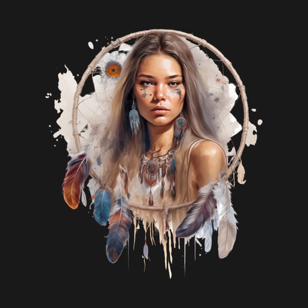 Dreamcatcher Girl, native american design with dream catcher by g14u