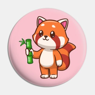 Cute Red Panda Holding Bamboo Cartoon Pin