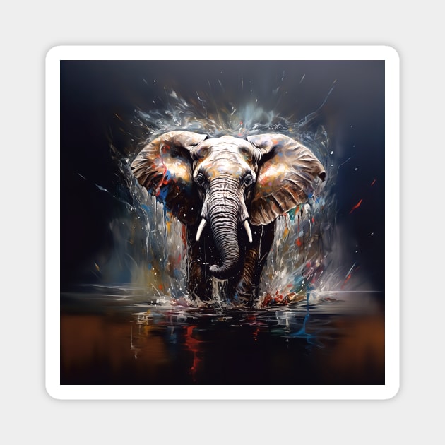 Stunning Elephant in Water Painting Magnet by Geminiartstudio