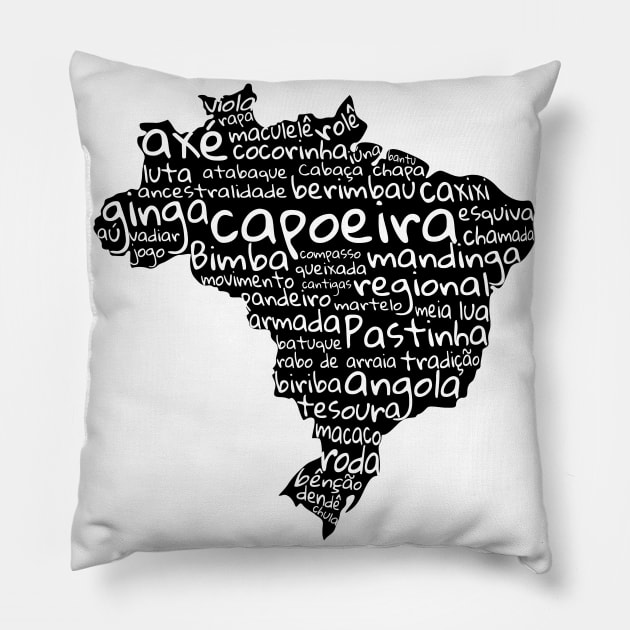 capoeira words black & white Pillow by incantia