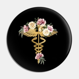 Floral Caduceus Art Medical, medical illustration art, floral caduceus stickers, medical symbol Pin