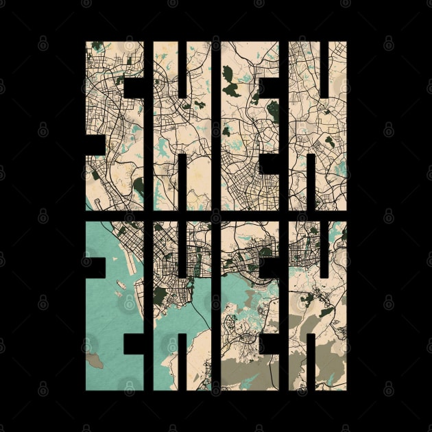 Shenzhen, China City Map Typography - Vintage by deMAP Studio