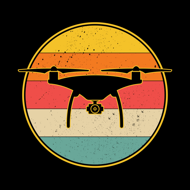 Retro Drone Pilot - Vintage Sunset Aviator Flying Quadcopter by Wakzs3Arts