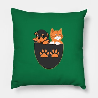 cute cat and dog in pocket Pillow