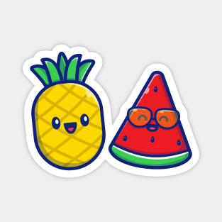 Cute Pineapple with Watermelon Cartoon Magnet