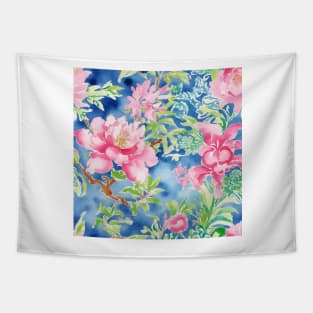 Preppy, grandmillennial watercolor peonies Tapestry