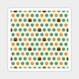 Polka Dots and Scattered Pumpkins - Halloween Pattern - Bright Colors Magnet