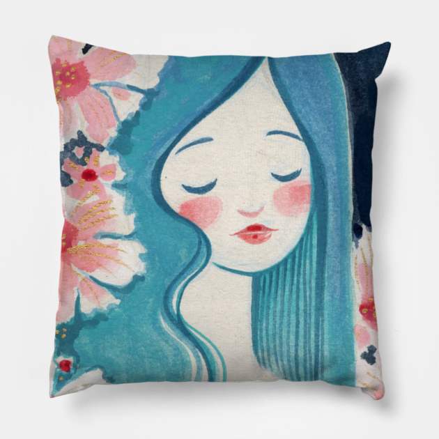 Cherry Blossoms Pillow by Alina Chau