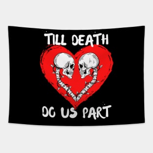 Till Death Do Us Part Skeleton/Skull Red Heart Tapestry