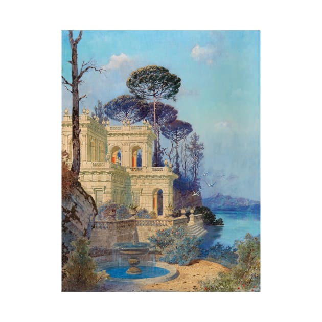 Villa, a Fountain by the Lake in the Foreground by Ferdinand Knab by Classic Art Stall