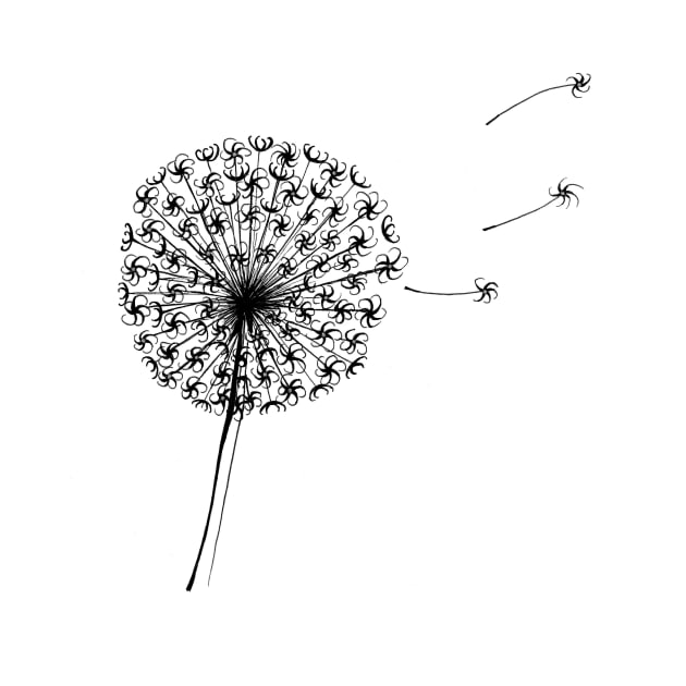 Dandelion Clock Black and White Drawing by Maddybennettart