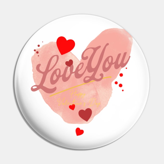 Love you, Happy Valentines Day,14 February , Red Heart Pin by KoumlisArt