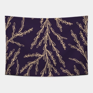 Delicate hand drawn foliage leaves in navy blue pattern Tapestry