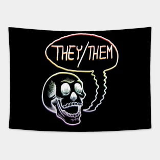 LGBTQIA+ Rainbow Pride Flag They Them Pronouns Skull Tapestry