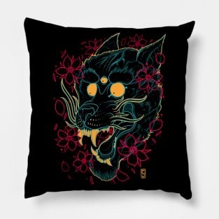 Wolf in Flowers Pillow