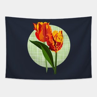 Red parrot tulips on linen texture Tapestry