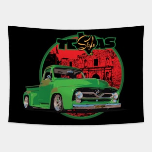 Texas-Style Custom Ford Truck Alamo scene red, green and black colors Tapestry