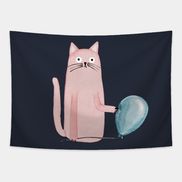 Funny cat with a balloon Tapestry by Magic Mouse Illustration