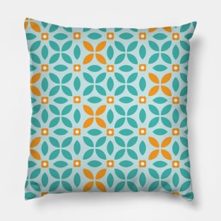 Retro Floral Geometric Pattern Aqua, Teal, Orange Pillow