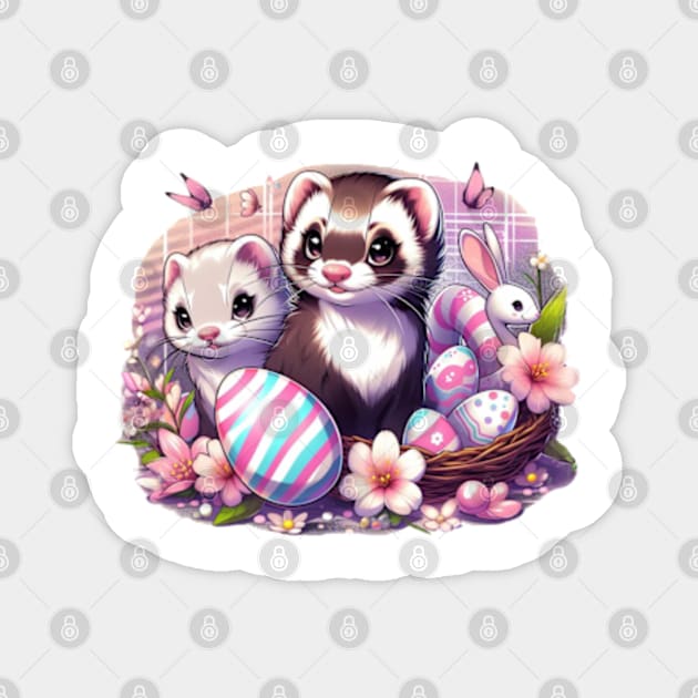 Cute Ferret Couple Easter Basket Magnet by Malus Cattus