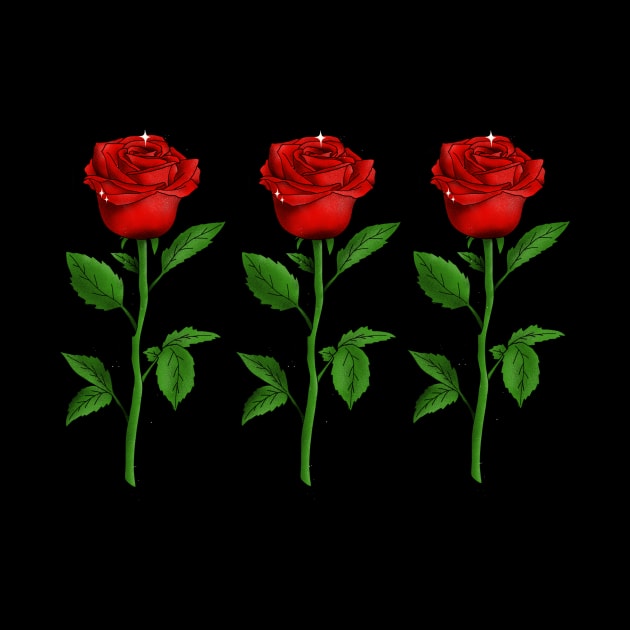 Three red roses by Outlandish Tees