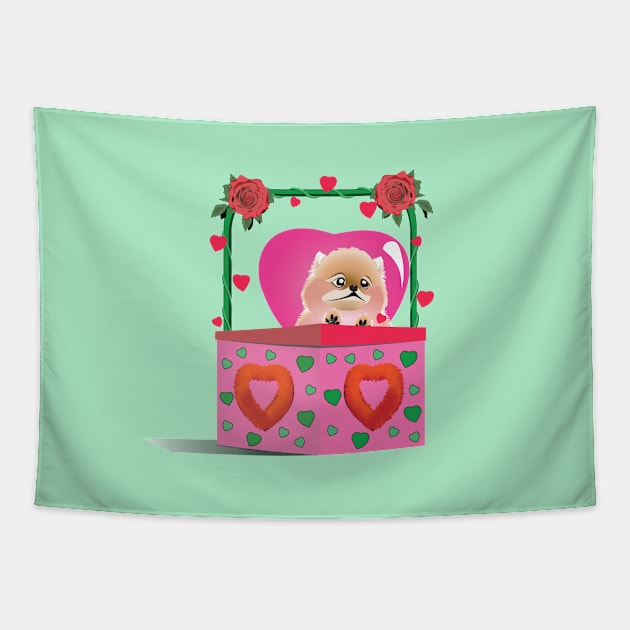 Puppy Pomeranian Valentine Tapestry by Kanom-Tom