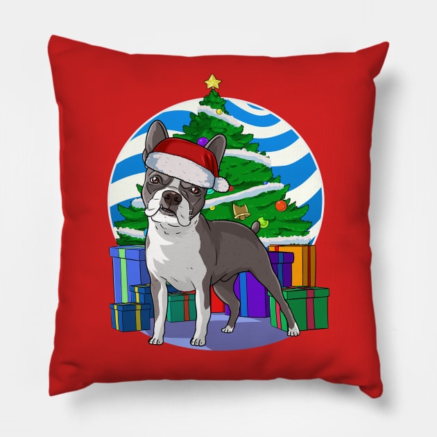 Boston Terrier Cute Santa Christmas Gift Pillow by Noseking