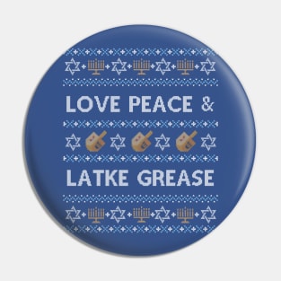 Funny Ugly Hanukkah Sweater, Love Peace Latke Grease Pin