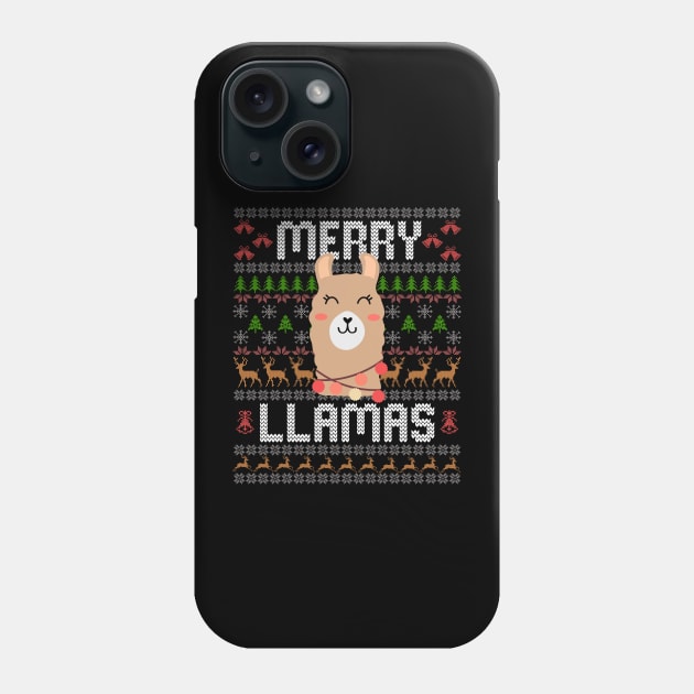 Funny Merry Llamas Ugly Christmas Sweater Llama Pun Xmas Phone Case by alcoshirts