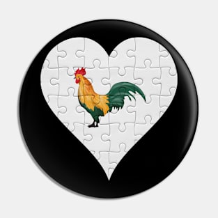 Jigsaw  Rooster Heart Design - Farm Animals Rooster Pin