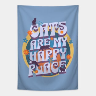 Cats are my Happy Place - Cats & flowers in a retro vintage design Tapestry