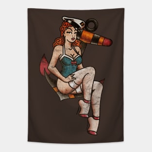 OldSalt American Traditional Bikini Pinup Girl Distressed Tapestry