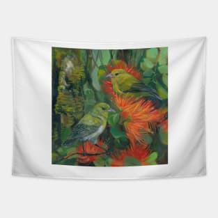 Anianiau with Orange Ohia Tapestry