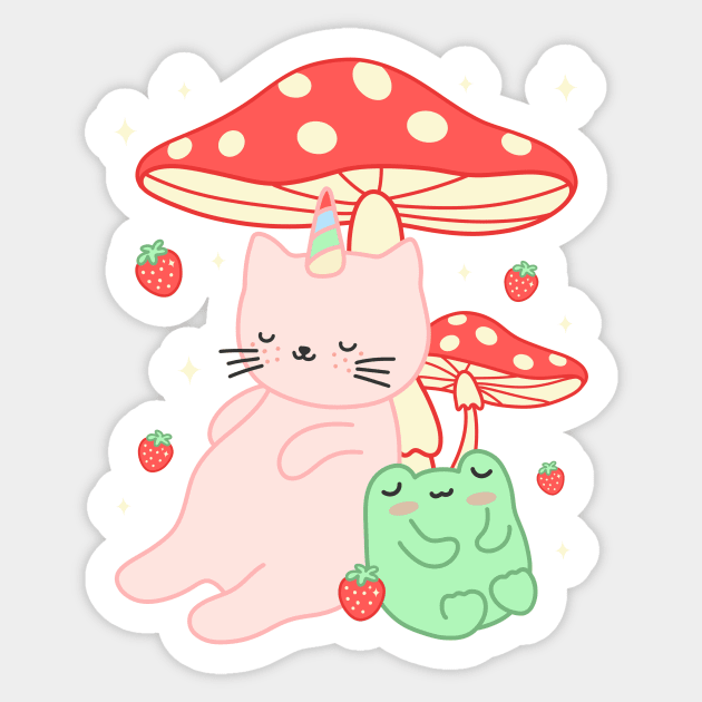 Kawaii Cotton Candy Frog and Bunny Aesthetic 2 Sticker 