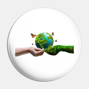 Human Hand Holding a Globe on Transparent Backgrounds Pin