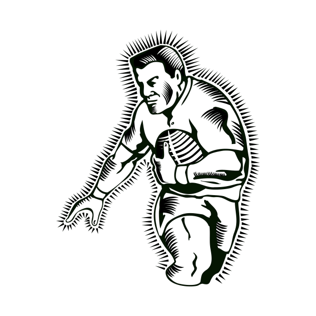 Rugby Winger With Ball Woodcut  Retro by retrovectors