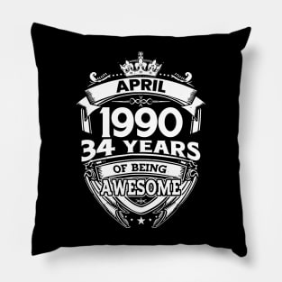 April 1990 34 Years Of Being Awesome 34th Birthday Pillow