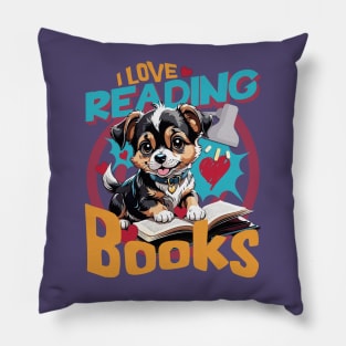 Cute Dog Reading Books I Love Reading Book Lover a Pet Owner Pillow