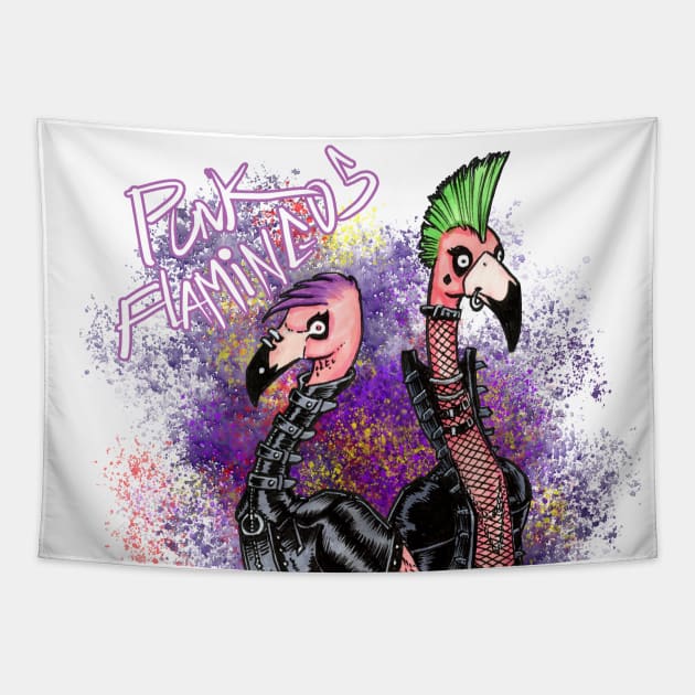 Punk Flamingos Tapestry by artildawn