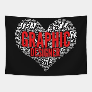 Graphic Designer Heart Shape Word Cloud Design design Tapestry