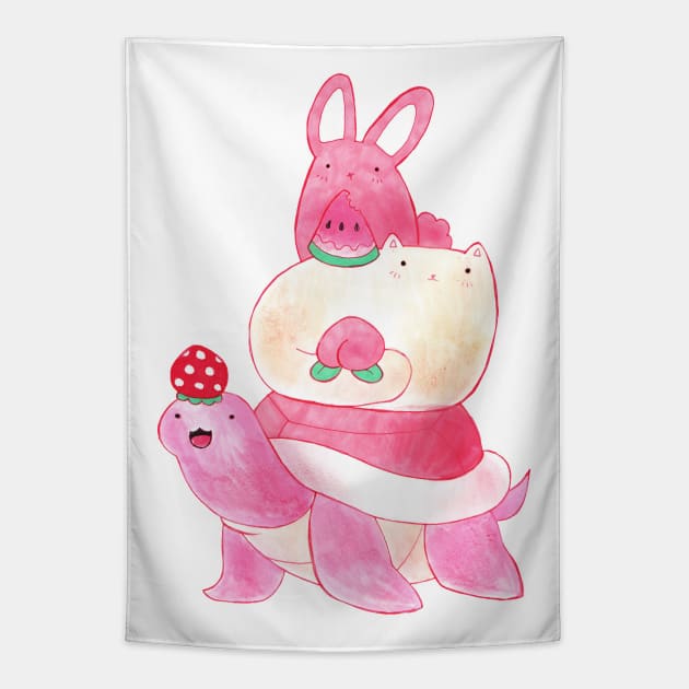 Fruit Turt Cat and Bun Stack Tapestry by saradaboru