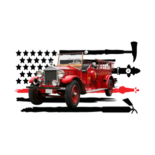 Vintage Fire Truck with Firefighter Flag T-Shirt