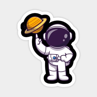 Astronaut Playing Planet Ball Cartoon Magnet