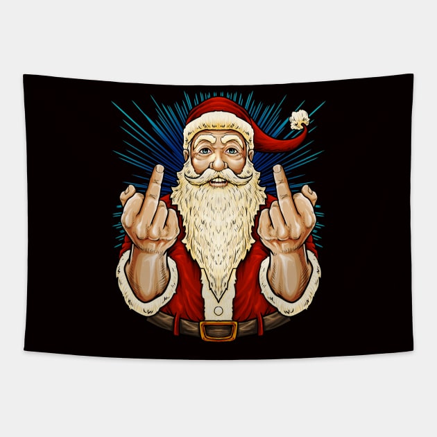 Santa Middle Finger Flip Off | St. Nick Christmas Tapestry by JakesRWild