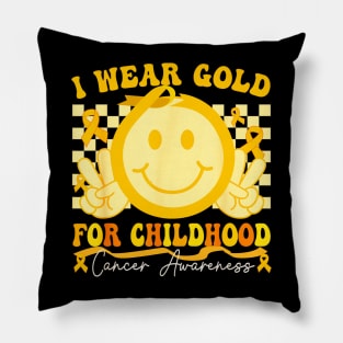 Nice quote, In September We Wear Gold, Childhood Cancer Awareness Boy Kids Groovy Pillow