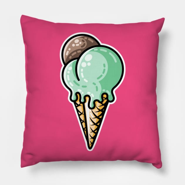 Cute mint and chocolate ice cream cone Pillow by freeves