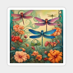 Dragonflies Fly Above Flower Ninfa Garden Magnet