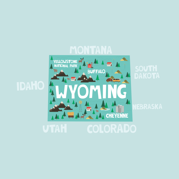 Wyoming Illustrated Map by JunkyDotCom